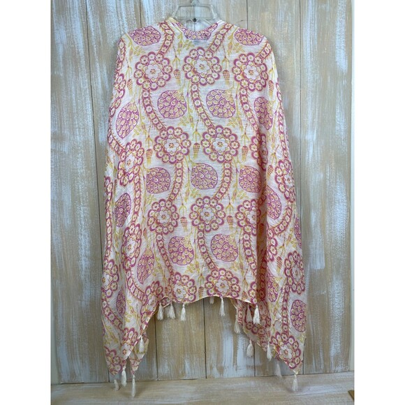 Metropolitan Museum of Art Open Kimono Cover Up Pink White One Size Silk Blend - Picture 3 of 8